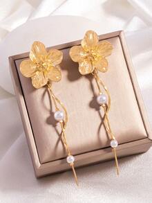 French Vintage Floral Long Earrings For Women, Wavy Tassel Design, Gentle Atmosphere Ear Jewelry - Multicolor - View 4