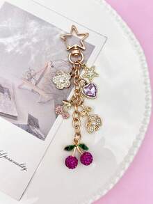 1pc/2pcs, Charming Pink Rhinestone Cherry Heart Pendant Bag Charm, Women's Handbag/Backpack/Shoulder Bag Accessory, Women's Travel Essential Keychain, Car Accessory, Room Decor, Fun Gift For Friends Back To School - Multicolor - View 4