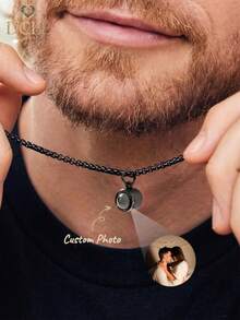 1pc Customized Couple Photo Projection Necklace, Stainless Steel Personalized Projection Necklace, Couple Photo Customization, Bubble Projection Photo Pendant, Simple Necklace, Father's Day Gift For Dad, Gift For Couples - Customized Minimalist Projection Necklace - View 3