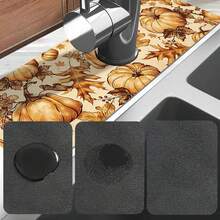 1pc Thanksgiving Pumpkin Pattern Design Rubber Faucet Splash Guard, Bathroom Faucet Splash Pad, Mud Guard, Moisture-Proof Non-Slip Faucet Mat, Kitchen Countertop Accessory. Protect Your Kitchen Countertop. - Multicolor - View 9