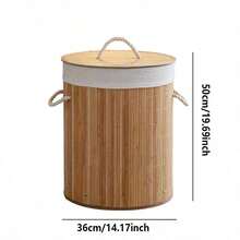 Bamboo Laundry Basket, Large Capacity, Foldable, Movable, With Handle, With Lid, Universal Wheels, Rectangular/Round, Space-Saving Storage For Bedroom, Bathroom, Laundry Room, Home Use - Bamboo Original Color - View 4