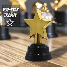 Five-Point Star Plastic Gold Trophy, Shiny Gold-Plated Five-Point Star Design With Black Stable Base, High-Quality Texture For Award Ceremony Commemoration, Suitable For Football Matches, Sports Events, Corporate Recognition, Graduation Ceremonies, Annual Party Competition Prizes And Props - Multicolor - View 3