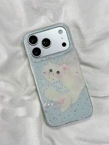 1pc Aesthetic Cute Plush Cat Glitter Transparent Phone Case, Slim Anti-Fingerprint Protective Shell, Commute Accessory, Surprise Gift Choice, Suitable For IPhone 11/12/13/14/15/16/17 Pro Max - Multicolor - View 4