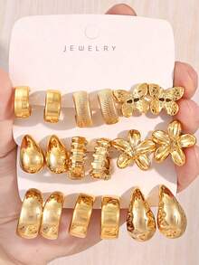 3/9 Pairs Gold Stud Earrings Fashionable Elegant Floral Geometric Multi-Element Gold Metallic Earring Set, Women's Fashion Earring Set, Best Gift For Best Friends, Full Of Atmosphere (Lightweight CCB Material, Non-Fading) - Gold - View 8