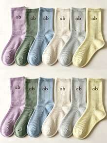 1/5 Pairs Women's Letter Pattern Mid-Calf Sports Socks, Quick-Drying Comfortable Breathable Sweat-Absorbing Casual Socks, Short Socks, Long Socks, Suitable For Daily Wear, Party, Sports, Preppy Style, All Seasons, Random Color - Multicolor - View 3