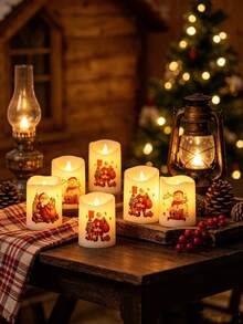 6pcs Christmas Flameless Flickering LED Candles,Santa Claus Snowman Timer Tea Light,Flameless Flickering Battery Powered For Xmas Indoor Home Decor,Christmas Tree Decor,Xmas Table Decor,Xmas Eve Family Dinner Table Setting,Living Room Fireplace Decor - Multi-color-g - View 5
