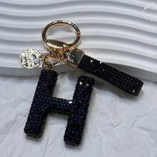 Beautiful Letter Keychain Faux Rhinestone Alphabet Elegant Black Gold Women's/Men's Accessories Suitable For Birthday Anniversary Gifts - Black - View 12