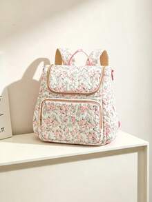 1pc Multifunction Large Capacity Ditsy Floral Mommy Backpack, Can Be Hung On Stroller - Multicolor - View 12