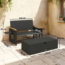 Double Garden Rattan Daybed, Wicker Sun Bed Chaise Lounger With Storage Ottoman, 4-Level Adjustable Backrest On-Site - 1 - View 3
