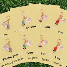 10pcs/8pcs/5pcs/3pcs Minimalist Daisy & Tulip Keychain Set, Includes "Thank You For Helping Me Grow" Card, Floral Keychains, Suitable For Teacher's Day, Thanksgiving, Friendship Growth Memorial Gift, Floral Lover Gift, Can Be Used As Key And Bag Accessories - Multicolor - View 16