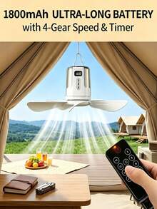 1pc Mini Rechargeable Ceiling Hanging Fan,4 Wind Speed Adjustable Tent Fan With Warm White RGB Lighting,Quiet Camping Fan For Tent, Dorm, Travel - 1 - View 5