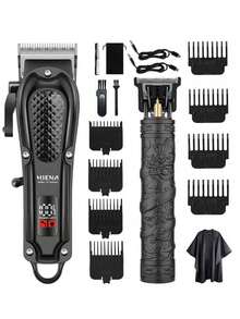 HIENA 2pcs/Set Men's Haircut Trimming Combo Kit, T9 Blade, Digital Display Electric Hair Clipper, Integrated Tool Set, Suitable For Home Use (Single Hair Clipper Also Available) - Black Panlong - View 8
