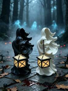 1pc Faceless Ghost Sculpture Halloween Decoration, Eerie Messenger Resin Statue, Black And White Ghost Figurine, Suitable For Home, Desktop, Garden, Indoor And Outdoor Halloween Party Decor - Grim Reaper - View 9