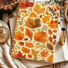 1pc A5 Spiral Coil Ruled Notebook, Orange & Gold Autumn Leaf Pattern, Universal Office & Study Notebook, Suitable For Back To School, Student Notebook, Student Essentials & Office Use, Holiday Gift Selection - Multicolor - View 5