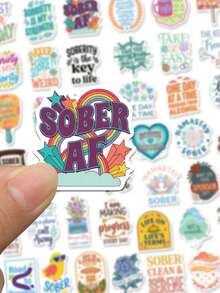 50pcs Sobriety Motivational Graffiti Stickers, Recovery Affirmation Quotes Aesthetic Stickers For Laptop, Journal, Notebook, Guitar, Skateboard, DIY Gift - Multicolor - View 4