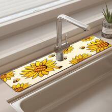 1pc Autumn Floral Pattern Rubber Faucet Splash Guard, Bathroom Faucet Splash Pad, Mud Guard, Moisture-Proof Anti-Slip Faucet Pad, Kitchen Countertop Accessory. Protect Your Kitchen Countertop. - Multicolor - View 5