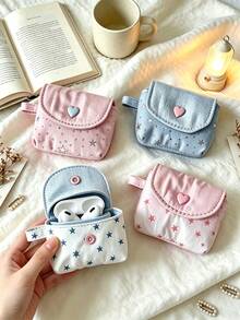 1pc Squishy Sequined Five Pointed Star Earphone Cases, INS Minimalist Glitter Decor Hard Shell Protective Covers, Soft Lined Wireless Bluetooth Earbud Storage Box All Season Portable Accessory For Women Daily Travel Indoor Outdoor Use - Multicolor - View 2