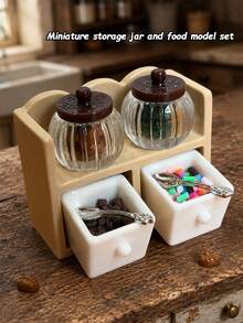 Miniature Dollhouse Kitchen Scene Storage Canister Set, Mini Model House Storage Rack, Tea Coffee Beans Candy Drawer Canister Decorative Model, Non-Edible - one-size - View 6