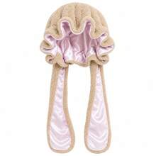 Cute Rabbit Ear Sleep Cap, Plush Fleece Satin Lining Night Hair Bonnet, Adjustable Tie Hair Protection Cap, Suitable For Home Nighttime Sleep - A - View 8