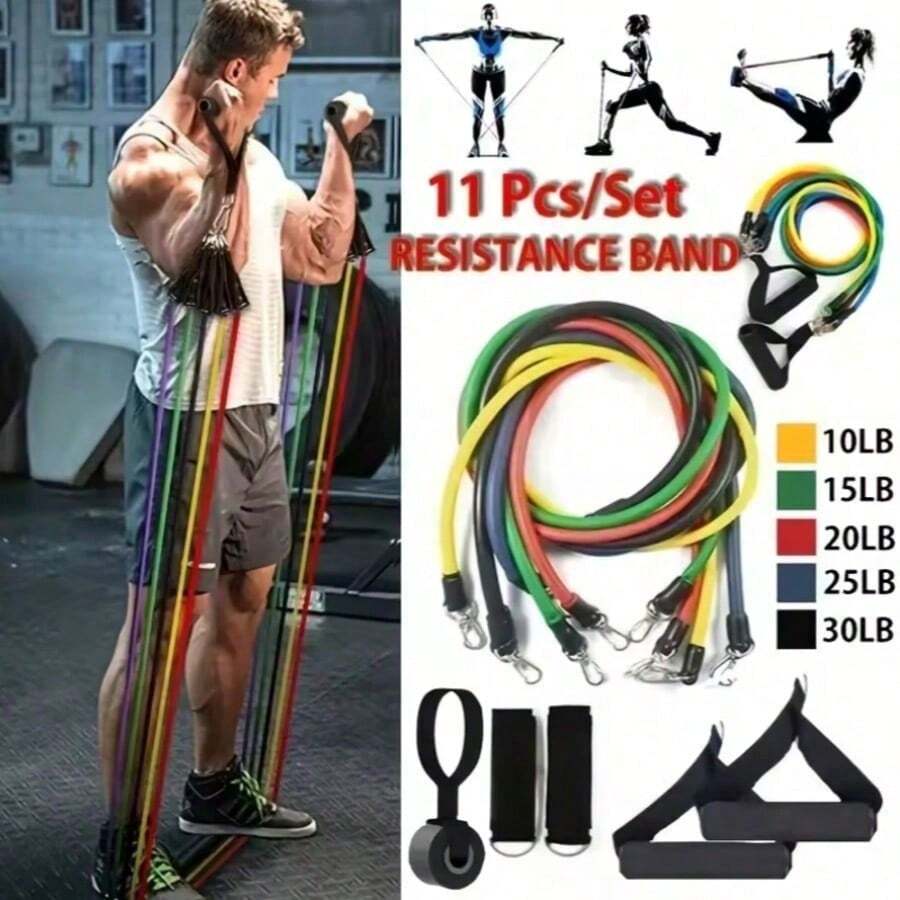 11pcs Resistance Band Set With Handle And 5 Tubes, Home Strength Training Fitness Equipment - A - View 1