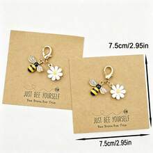 10pcs Mini Bee & Sunflower Pendant With Printed Card, Suitable For Wallet, Phone Keychain, Perfect Gift For Various Occasions - Multicolor - View 3