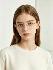 Rimless Oval Cut Edge Clear Lens Thin Gold Metal Frame Black Temple Tips Decorative Glasses For Teens - Clear - View 2