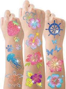 STARTTOOS 60pcs Ocean Floral & Animal Pattern Temporary Tattoo Stickers, Kids DIY Birthday Party Christmas Gift Arm Body Waterproof Temporary Tattoo Decals - Multicolor - View 1