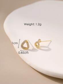 SYMFNY 1 Pair 925 Sterling Silver Cubic Zirconia Geometric Stud Earrings, Suitable For Women's Vacation And Daily Wear - Yellow Gold - View 3