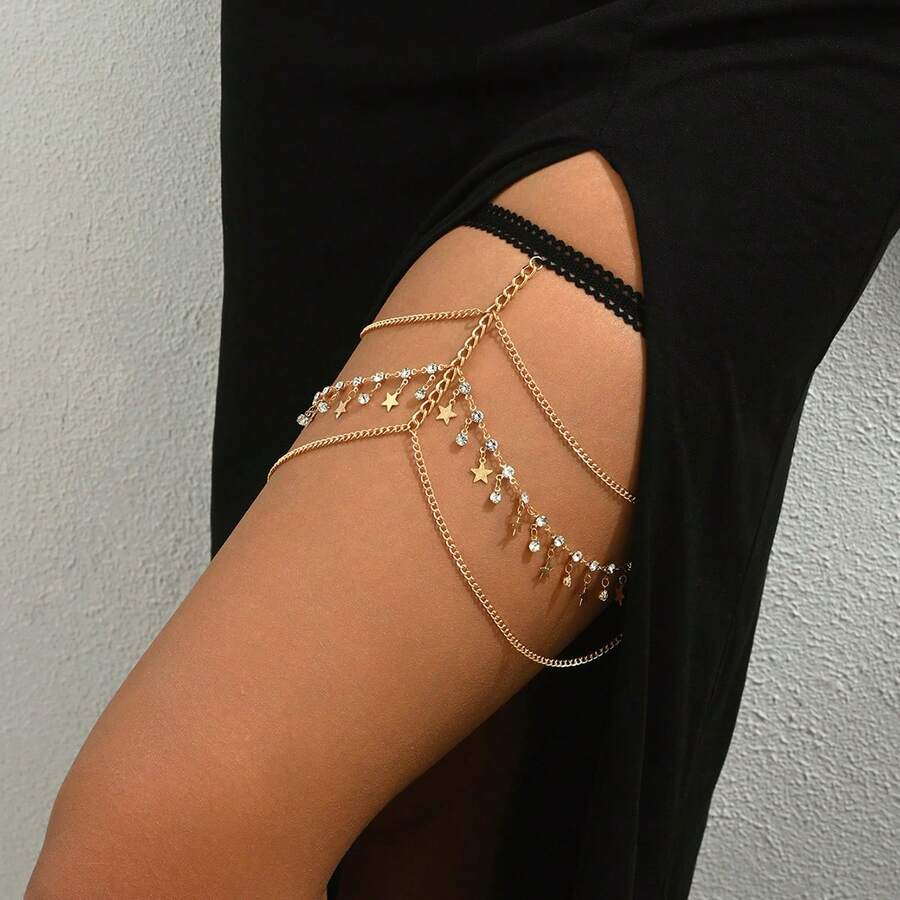 1pc Y2K Vintage Multi-Layer Stacked Leg Chain, Feminine Decorative Body Chain, Fashion Accessory - H0041G - View 1