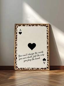 1件黑桃A名言帆布牆面藝術，豹紋邊框撲克牌海報，You Can't Change The Cards You're Dealt，復古美學藝術品，適合臥室、宿舍、客廳裝飾，無框 - 彩色 - 查看 2