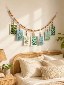 1PC Bohemian Style Macaron Wooden Bead Photo Hanging Ornament With Clip, Colorful Wall Photo Display For Home Decor, Suitable For Bedrooms, Dormitories, And Living Rooms - Multicolor - View 4