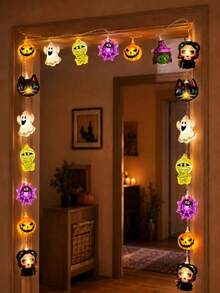 1pc Halloween Combination LED String Lights, Battery Powered, 10/20 LED Beads, Pumpkin, Ghost, Witch, Mummy And Spider Web 8 Shapes, Suitable For Bedroom, Living Room, Door & Window, Party Decoration - Multicolor - View 6