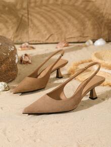 On feet& in love Women's Fashion Elegant Kitten Heel Pointed Toe Closed Toe Slingback High Heel Pumps, Suitable For Party Dress Matching - Mocha Brown - View 6