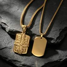 Hip Hop Street Stainless Steel 18K Gold-Plated Embossed Cross Scripture Military Badge, Suitable Daily Wear Men Women ,Accessories Couples Brothers - Gold - View 2