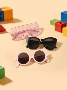 1set 3PCS Kids 9-14Y Multi‑Style Square Cat‑Eye Cat‑Ear Frames Transparent Accent Comfortable PC Kid‑Core Fashion Glasses For All‑Season Travel Use - Multicolor - View 2