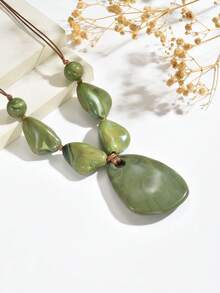 1 buah Kalung Rantai Tulang Selangka Pendek Bergaya Bohemian Vintage yang Berlebihan, Perhiasan Wanita - Hijau - View 4