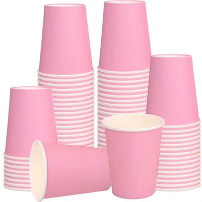 100/60/40/30/20/10pcs Pink Paper Cups, 9oz Disposable Cups/Tableware, Cold/Hot Drink Cups, Tea Cups, Water Cups, Beverage Cups, Milk Cups, Juice Cups, Coffee Cups, For Office, Hotel, Holiday Picnic Party, Outdoor Activities, Birthday Decoration, Wedding, Christmas, Back To School, Festival Celebration, Home Decor, Halloween, Kitchen Essentials, BBQ Restaurant
