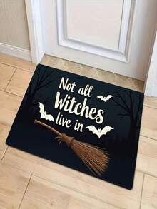 1pc New Halloween Witch & Bat Theme Pattern Doormat, Suitable For Living Room, Bedroom, Indoor - Machine Washable - Flannel Material, Soft Texture, Skin-Friendly, No Pilling, Water-Resistant, Easy Care, Odorless - Perfect For Home Decor, Room Decor, Living Room Rug, Bedroom Rug, Bathroom Rug, Kitchen Rug, Area Rug, Hotel Decor - Area Rug, All Season - Multicolor - View 1