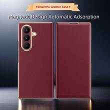 Premium PU Leather Magnetic Auto‑Adsorption Flip Phone Case Compatible With Samsung Galaxy Z Fold 8 Ultra Fold 8 Fold 7 Fold 6 Fold 5, Gilded Edge Full Camera Lens Protection Anti‑Scratch Shock‑Resistant Protective Cover - Burgundy - View 11