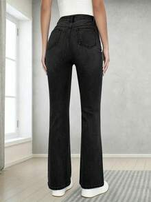 Teen Girls' Classic Versatile Stretchy Comfortable Flared Jeans - Black - View 4