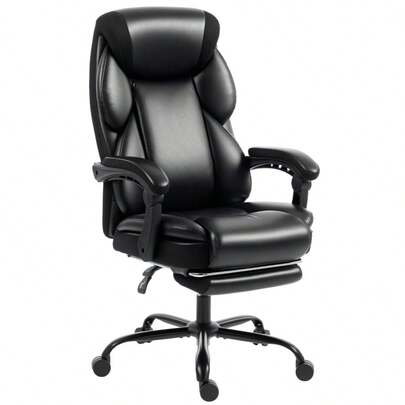 Adjustable Office Chair Reclining Computer Desk Chair With Footrest, Armrest, Casters, Black On-Site