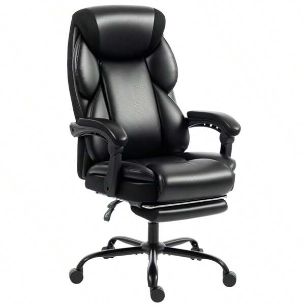 Adjustable Office Chair Reclining Computer Desk Chair With Footrest, Armrest, Casters, Black On-Site