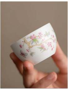 1pc/2pcs Hand-Painted Pastel Plum Blossom Porcelain Tea Cup, Kung Fu Tea Set Tasting Cup, Home & Office Host Cup, Small Tea Cup - White - View 7