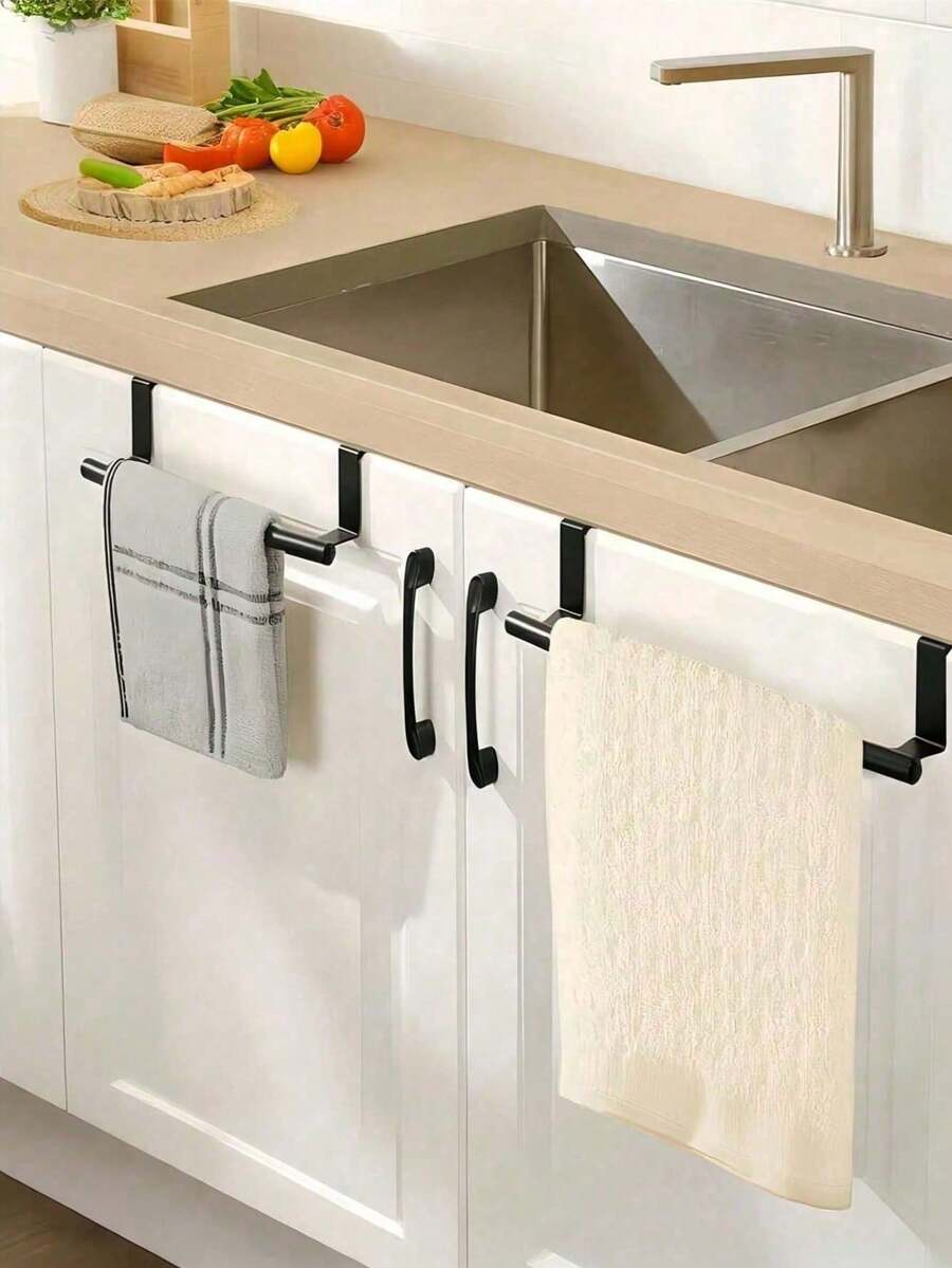 1/2pc 23cm/9.06in Single Bar Towel Rack, Plastic Material, Cabinet Door Installation, Towel Hanging Bar Cabinet Door Back Rack, Dishcloth Rack, Kitchen Utensil Rack, Drill-Free Towel Bar, Kitchen Storage Rack, Kitchen Supplies, Storage Rack, Hanging Rack - Multicolor - View 1