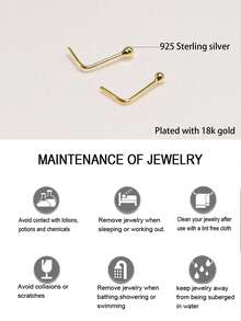 2 st 925 sterlingsilver 1,5 mm mini-bollformad näsa med piercingsmycken - Gult guld - Visa 7