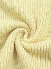 Wixra Women's Cream Yellow Waffle Ribbed Crew Neck Sweater Loose Drop Shoulder Long Sleeve Pullover - Yellow - View 7