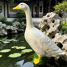 1pc Resin Green Base Duck Figurine, Outdoor Garden Decor, Realistic Animal Statue, Craft Ornament - A - View 4