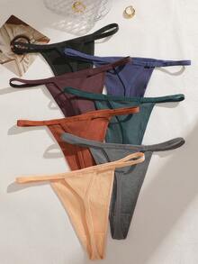7pcs/Pack Women's Multicolor Cotton Drawstring Waistband Low Waist Sexy Thongs - Multicolor - View 4