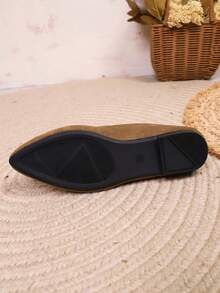 1 Pair Women Khaki Pointed Toe Slip‑On Loafers Fashion Flat Shoes - Khaki - View 7