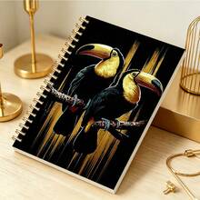1PC A5 Spiral Notebook With Toucan And Toucan Art Patterns - Black And Gold Tropical Cover, Green Leaf Design, Perfect For Diaries, Schools, Offices, Travels - Gifts For Nature Lovers, Ornithologists, Birdwatchers - 1 - View 2